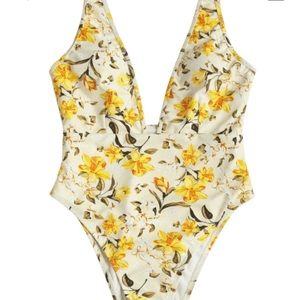 High leg floral backless swimsuit